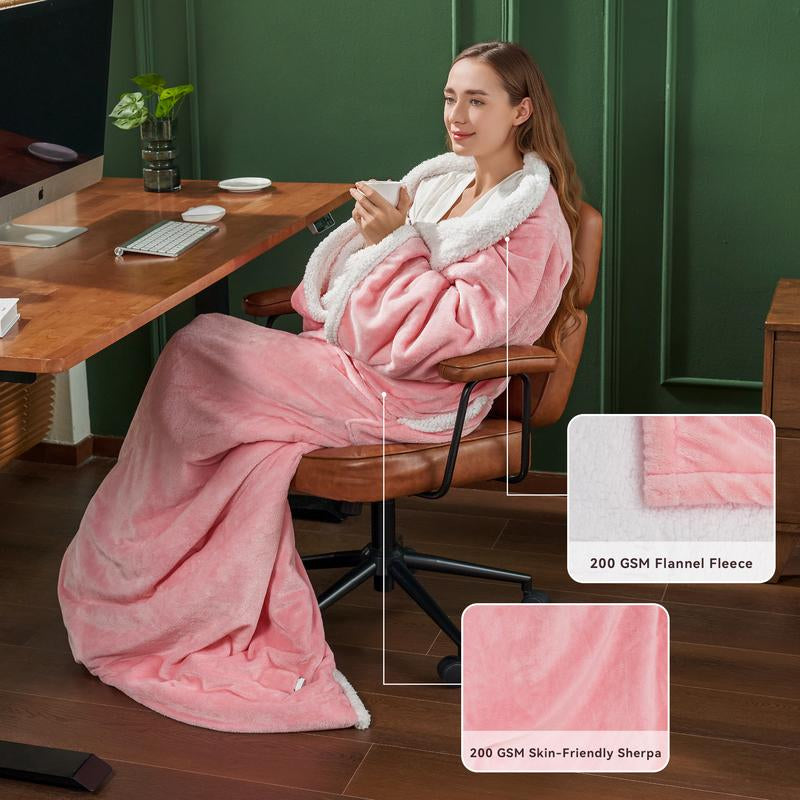 TEHANLD Wearable Heated Blanket with Foot Pocket, Electric Wearable Throw Blanket with Sleeves, Portable Heated Blanket with 6 Heat Settings, 1-12 Hours Auto Shut-Off, Gift for Family, Friends, 52*72"