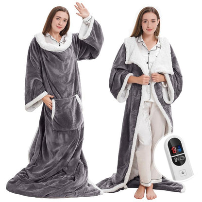TEHANLD Wearable Heated Blanket with Foot Pocket, Electric Wearable Throw Blanket with Sleeves, Portable Heated Blanket with 6 Heat Settings, 1-12 Hours Auto Shut-Off, Gift for Family, Friends, 52*72"