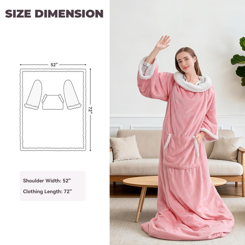 TEHANLD Wearable Heated Blanket with Foot Pocket, Electric Wearable Throw Blanket with Sleeves, Portable Heated Blanket with 6 Heat Settings, 1-12 Hours Auto Shut-Off, Gift for Family, Friends, 52*72